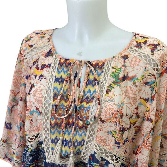 ANTHROPOLOGIE Meadow Rue Batai Prairie Blossom Peasant Tassel Blouse sz‎ L - Picture 5 of 9